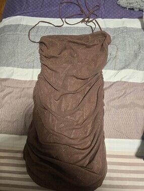Women's Sparkle Ruched Brown Dress